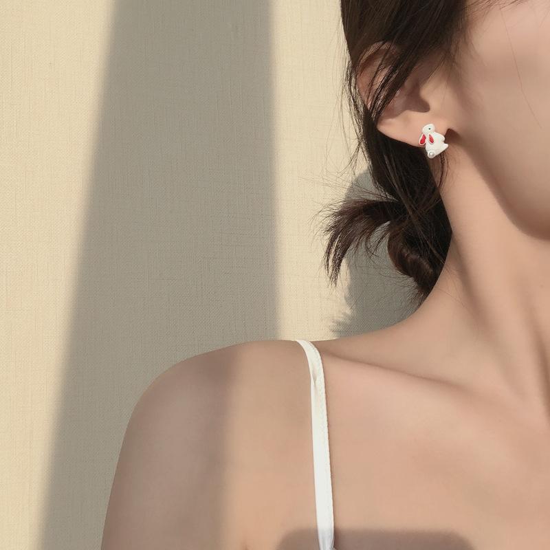 Sweet Cute Lovely Rabbit Heart Stud Earrings for Girls Korean Style Kawaii Cat Flower Earrings Daily Jewelry Accessories