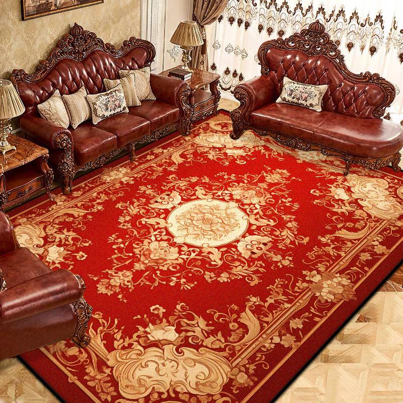

European Red Fluffy Soft Rug Luxury Plush Flower Carpet for Living Room Bedroom Sofa Tables Washable Floor Mat 60*90cm