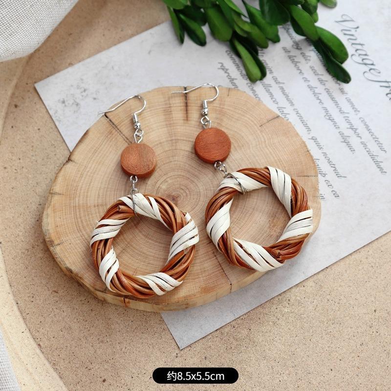 New summer bohemian retro vacation grass vine woven earrings femininity long island beach wooden earrings