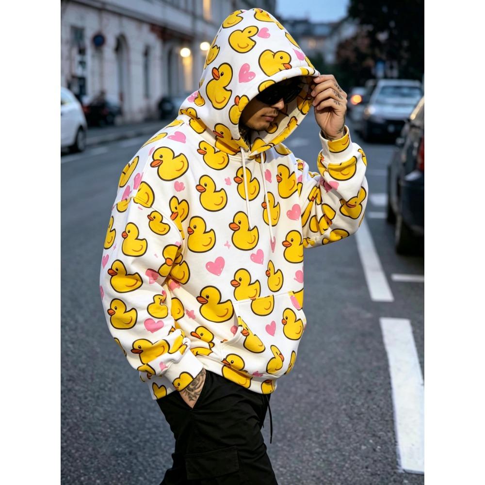 Herren Kapuzenpullover Weiß Gelb Gummienten-Print Atmungsaktiv Weich Pullover Sweatshirt für Niedliche Streetwear Party Tägliche Kleidung