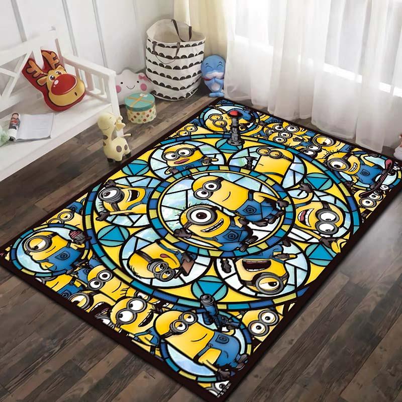 Minions Cartoon Printed Flannel Area Rug Non Slip Washable Floor Mat Kids Bedroom Living Room Sofa Decor Indoor Entrance Gift