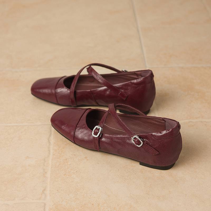 Krazing Pot Sheepskin Round Toe Thick Low Heels Spring Shoes Buckle Big Size 42 Women Mary Janes Pumps