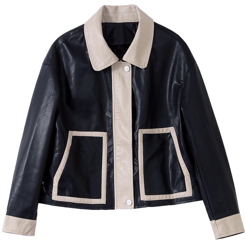 Hua Ge Di Qing Spring and Autumn New Genuine Leather Jacket Women's Sheepskin Short Jacket Single Leather Lapel Jacket