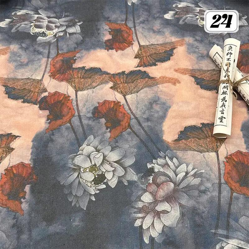 Bomull Linne Tyg Kinesisk Stil Retro Tryckt Klänning Hanfu Sömnad Hantverk DIY Cheongsam Klänning Hanfu Sömnadstyg Kläder Försörjning
