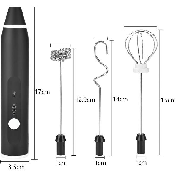 Electric Handheld Milk Frother 3 Speeds Rechargeable Adjustable Drink Blender Stainless Steel Whisk Rotary Mixer Egg Beater Self Turning Egg Stirrer