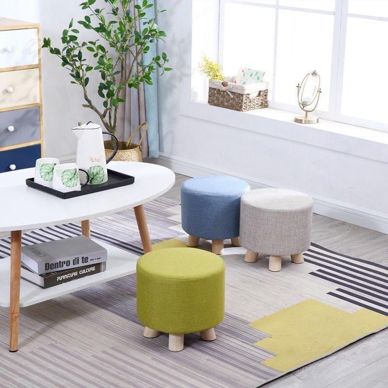 Stretch Round Stool Covers Linen Fabric Footstool Slipcovers Elastic Ottoman Cover Removable Chair Seat Case for Living Room