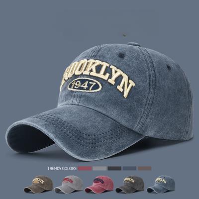 New Made Old Soft Washed Cotton Sun Hat Embroidered 1947 Three-dimensional Letters Show Face Small Casual Soft Top Baseball Cap Men
