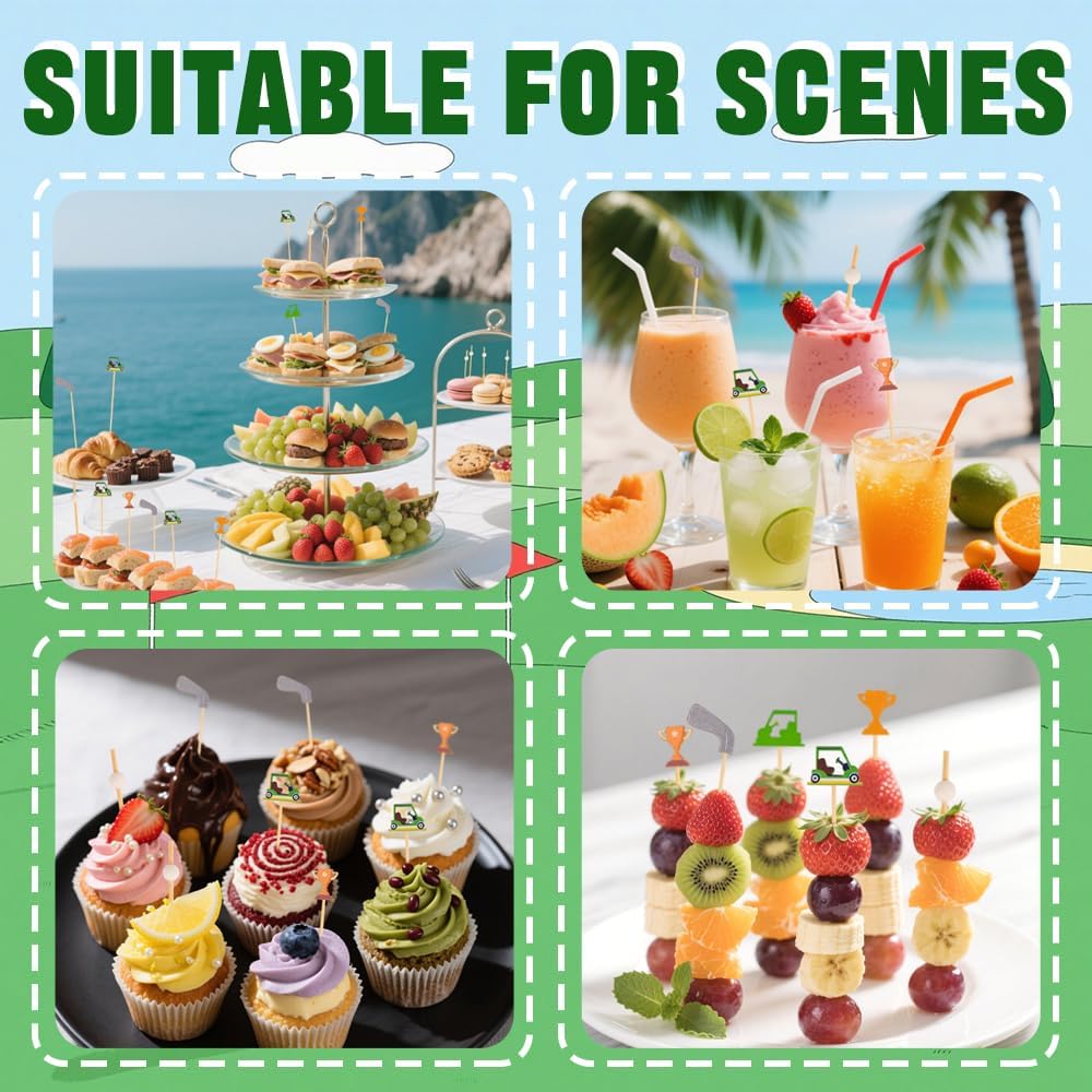 100PCS Golf Cocktail Picks,4.7 Inch Golf Themed Party Decorations/Toothpicks for Appetizers/Fruit Skewers for Catered Events Buffet Party Holiday