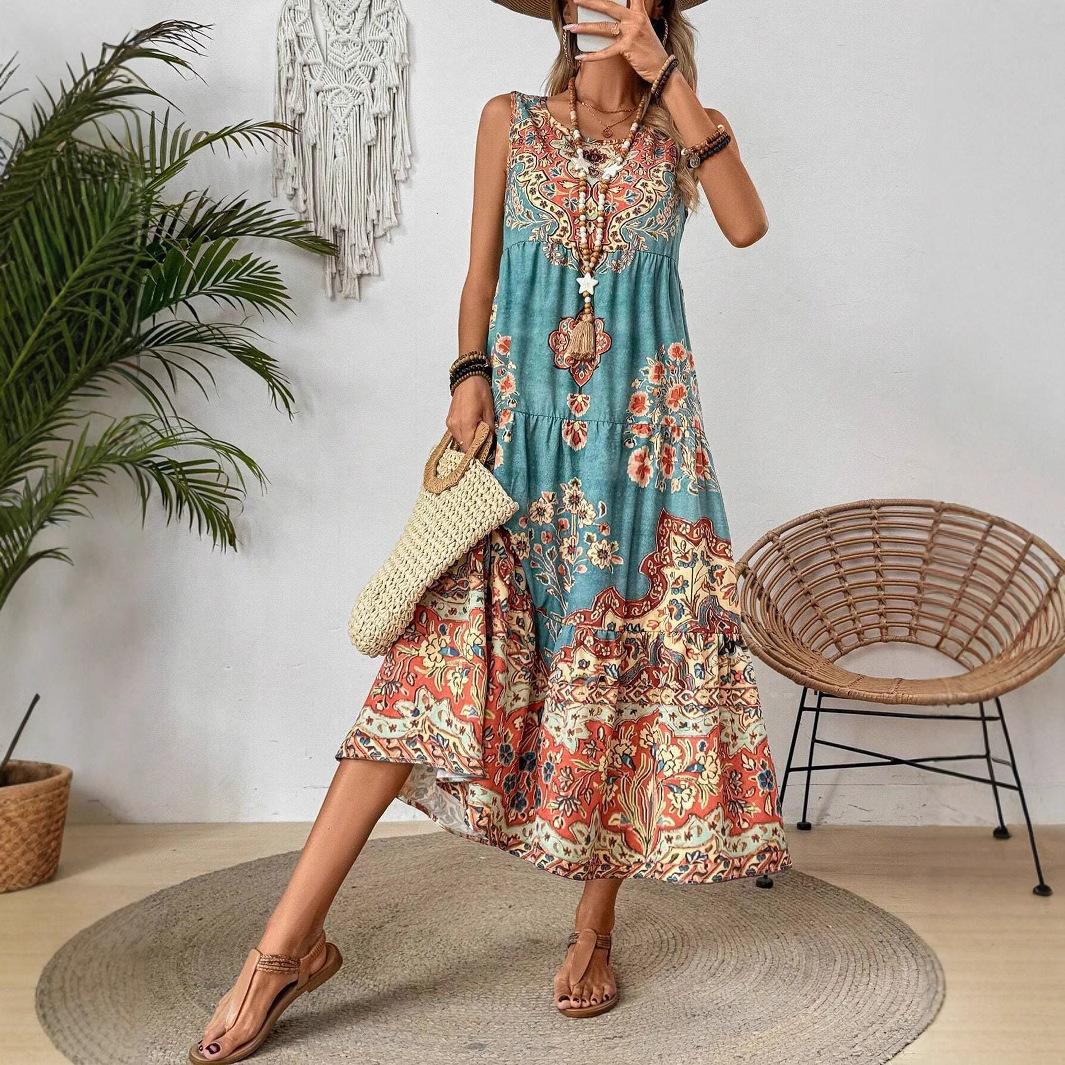 

Платье макси с цветочным принтом в стиле бохо, повседневное платье больших размеров для женщин, модный сарафан без рукавов, винтажное платье 2XL оранжевый