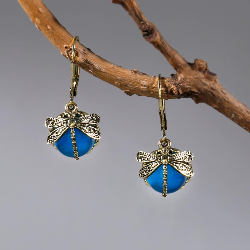 Vintage Hand Carved Dragonfly Pattern Synthetic Zirconia Dangle Earrings for Women  Exquisite Banquet Jewelry Accessories