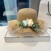 Straw Hat Women's Summer Sweet Big Eave Beach Hat Sun Hat Women's Summer Fashionable Flower Sun Hat Children