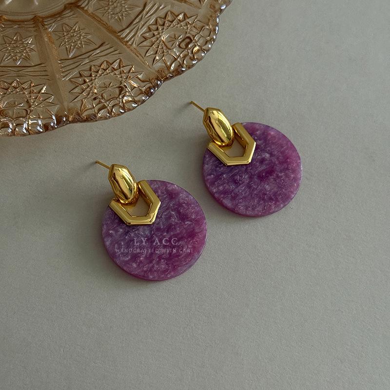 Multi-color smudged acetic acid large round geometric earrings retro Korean gentle personality earrings fashion high-end earrings