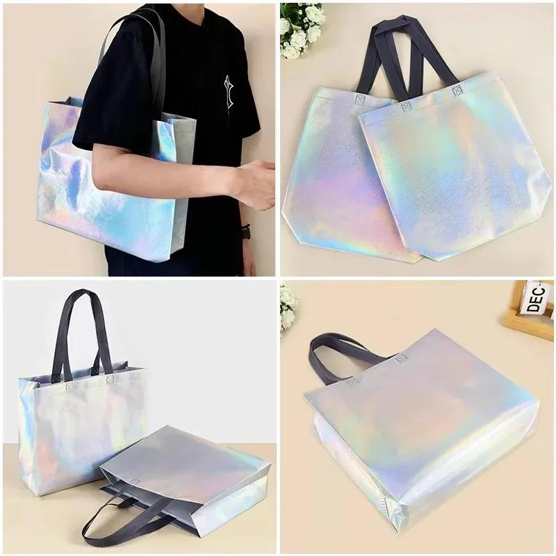 5/10PCS Laser Non-woven Gift Bags Reusable Shopping Bags Tote Grocery Storage Bags Birthday Party Wedding Supplies