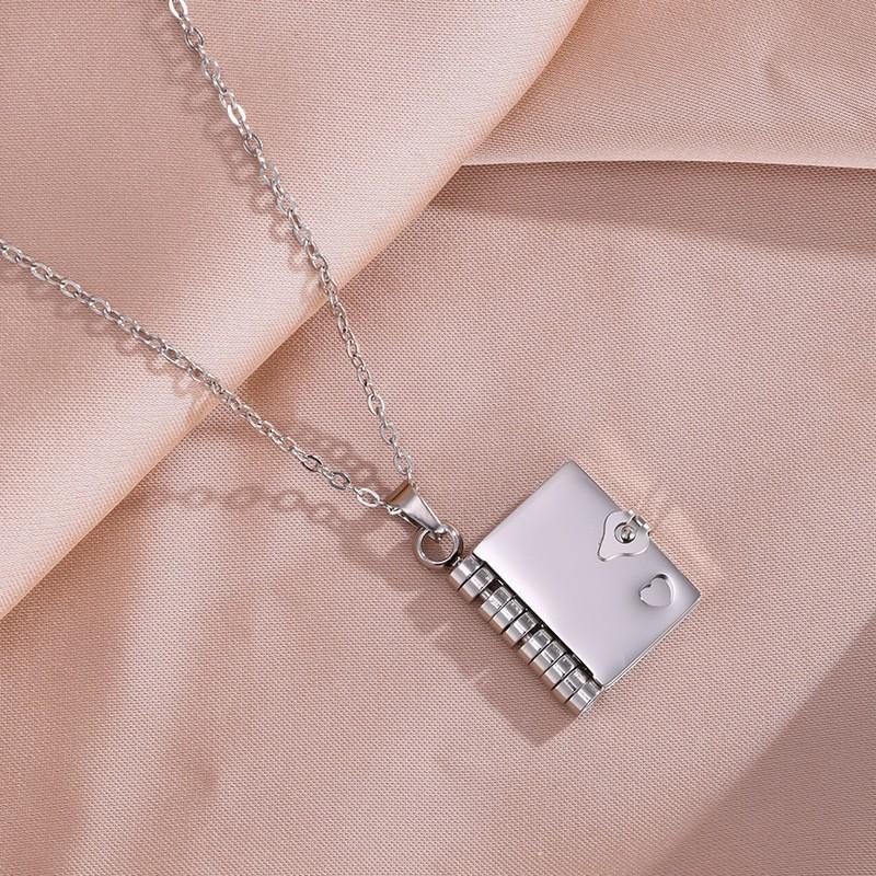Stainless Steel Book-Shaped Pendant Necklace With Custom Engraved Message Mom Dad Grandma Or Lover Gold Plated Chain Stainless Steel