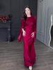 2025 Spring Socialite Slimming Spliced Glass Yarn Long Sleeve Satin Dress