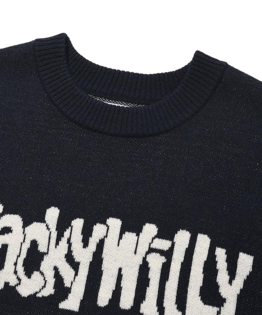WACKY WILLY Lettering Pullover Sweater Navy