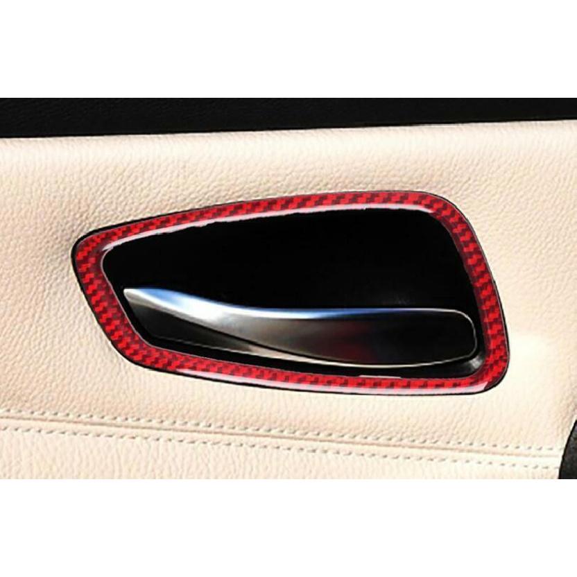 Red Carbon Fiber Interior Door Handle Cover Trim 4PCS For BMW 3-Series 2005-2012