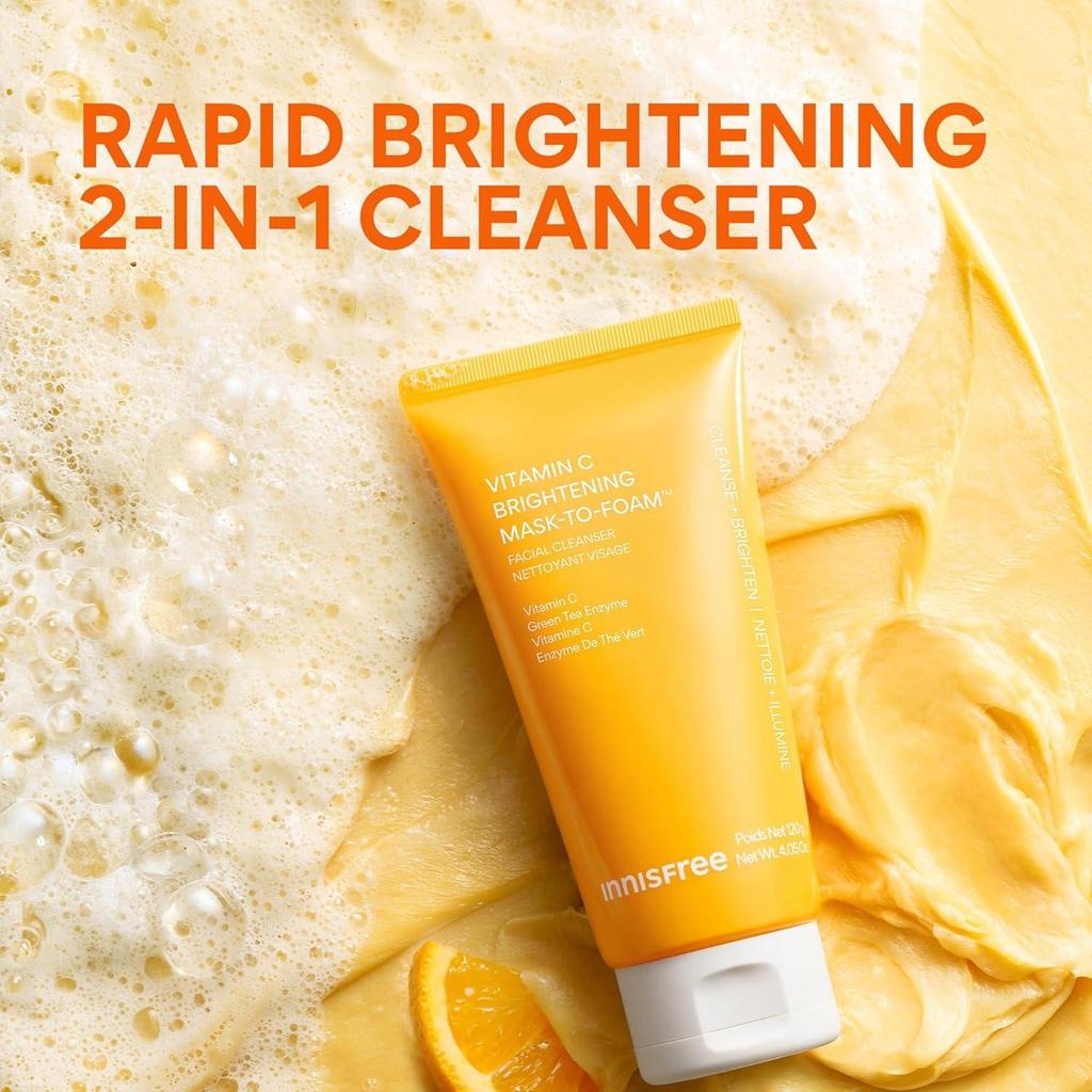 Innisfree Vitamin C Brightening Pack to Foam Cleanser Smooth Texture Radiant Glow 120g