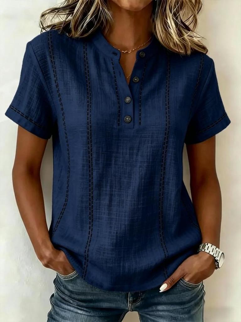 Camicia da Donna Estiva Casual Stampata a Bottoni con Scollo a Girocollo a Maniche Corte Ampia