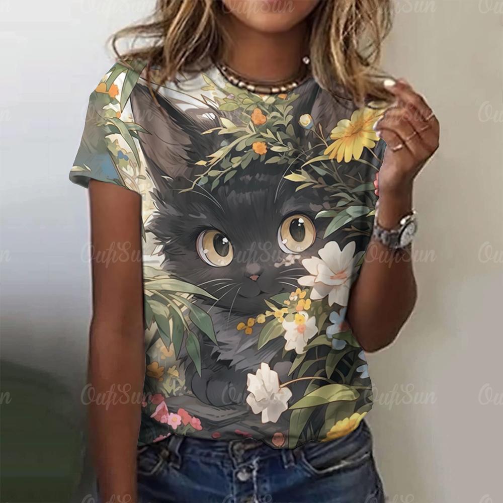 

3D забавный принт с изображением кота, женская футболка, летняя модная футболка, футболка с коротким рукавом с изображением животных, свободная одежда 6XL