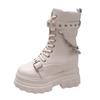 Fashion Comemore Thick Bottom Knight Boots Fashion Chunky High Heeled Women Shoes Wedge Buckle Rivet Platform Motorcycle Ankle Boots