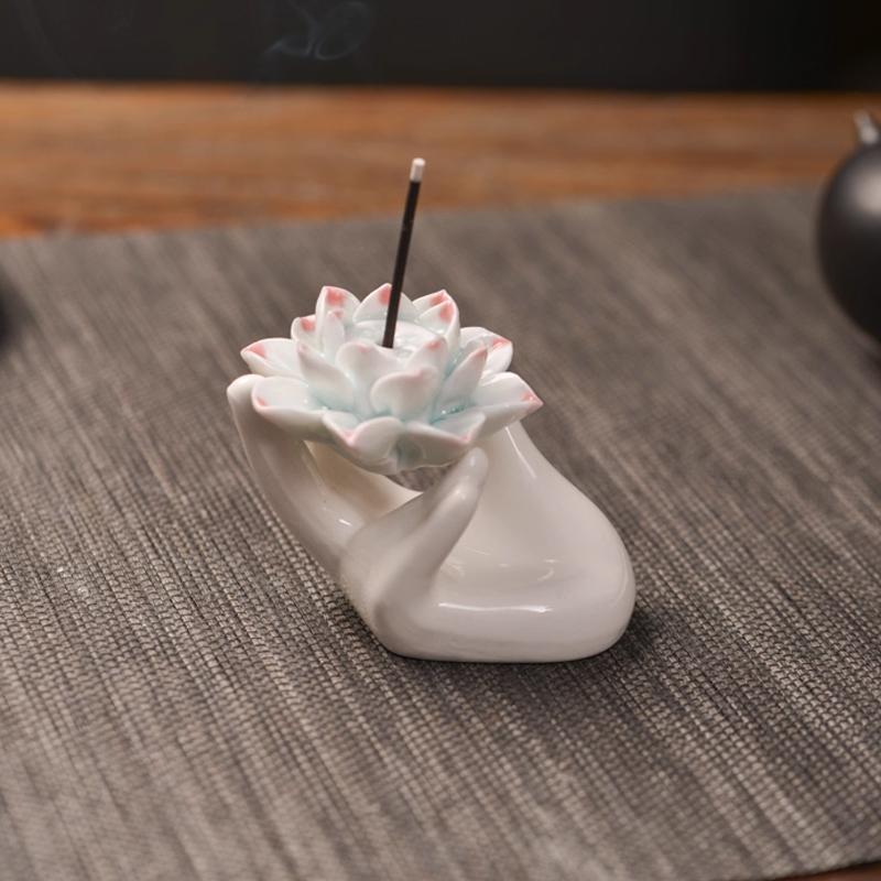 

Ceramic Zen Buddhist Hand Incense Burner, Home Living Room Bedroom, Indoor Sandalwood, Hall Offering Buddha Ceremony censer, 1Pc