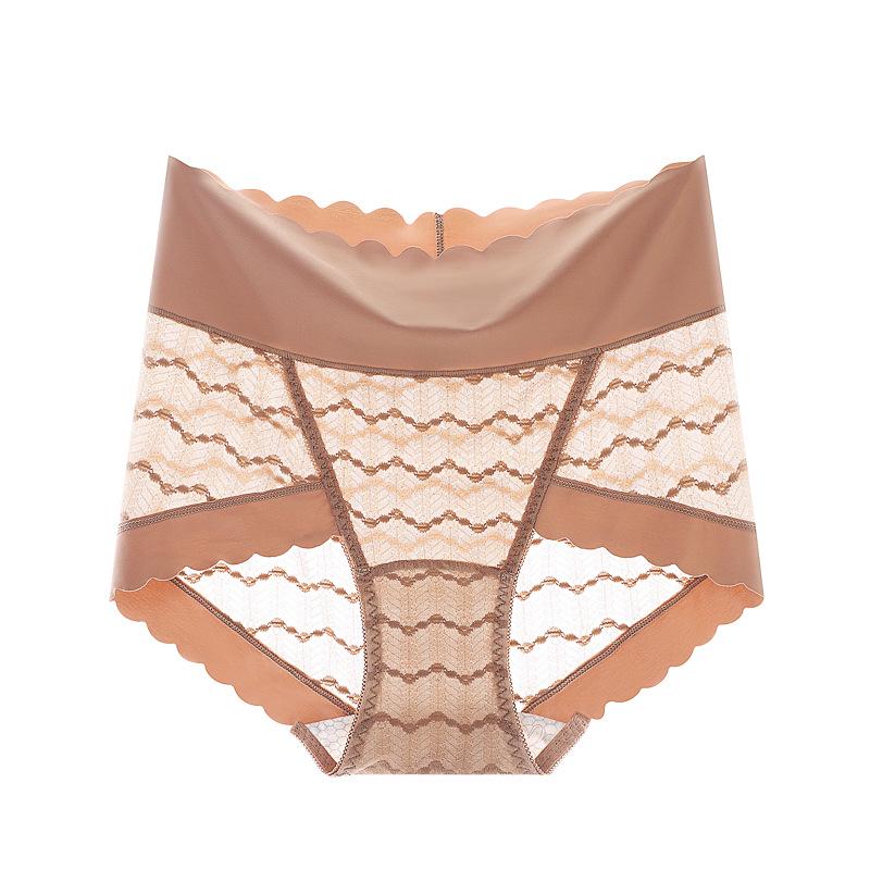 Popular Seamless High-Waisted Light Lace Tummy Control Silk Panties for Women