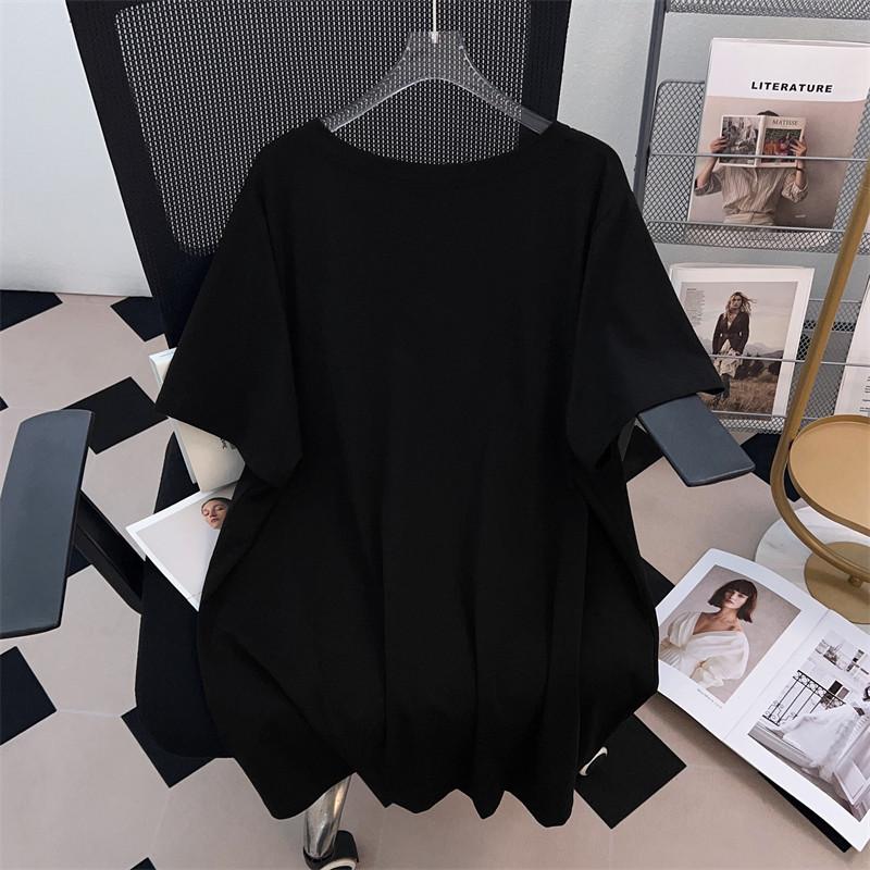 Plus Size V-Neck Slimming Short-Sleeve Mid-Length Women's T-Shirt (200/300/350 Jin)