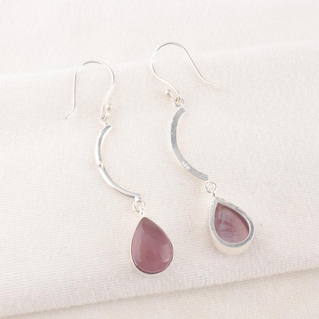 Bijoux en Pierre Gemme Œil de Chat Violet, Bijoux en Argent Sterling Massif 925, Boucles d'Oreilles en Argent Magnifiques Faites à la Main, Pour Cadeau de Mariage