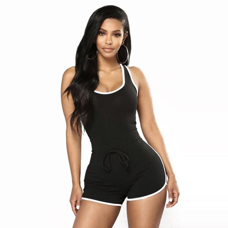 

Комбинезон без рукавов с узкой спинкой-борцовкой, облегающий, I-образный, цельный, с шортами black S