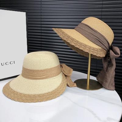 Wide Brim Bow Decor Straw Sun Hat - Foldable, Beach, Outdoor, Women's Cap with Sun Protection for Face and Neck