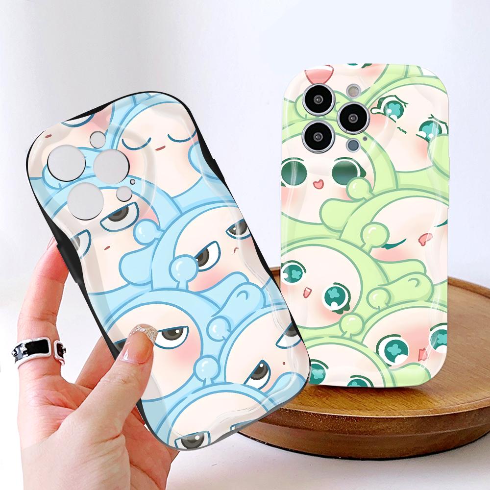 Cartoon Pattern Cream Texture Casing Wavy Edge Soft Silicone Cover Phone Case for IPhone Samsung Huawei Honor Xiaomi Redmi OPPO Realme Vivo Infinix