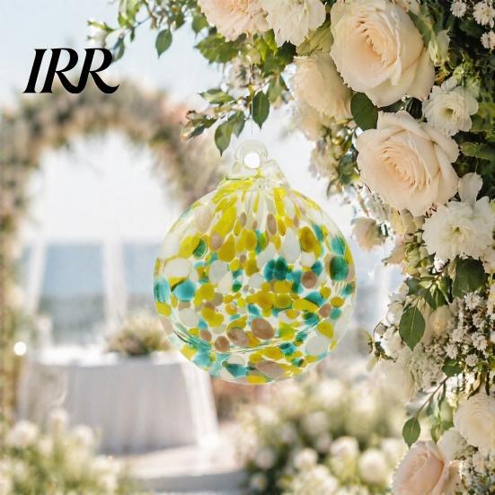 Weatherproof Decorative Sphere for Patio Hand-Blown Glass Round Disc Ornament, Christmas Tree Hanging Decoration with Colorful Spiral