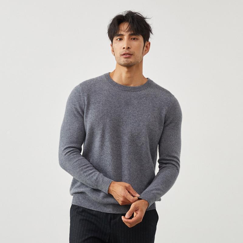 Men's 100% Cashmere Crew Neck Sweater - British Style Slim Fit for Autumn/Winter