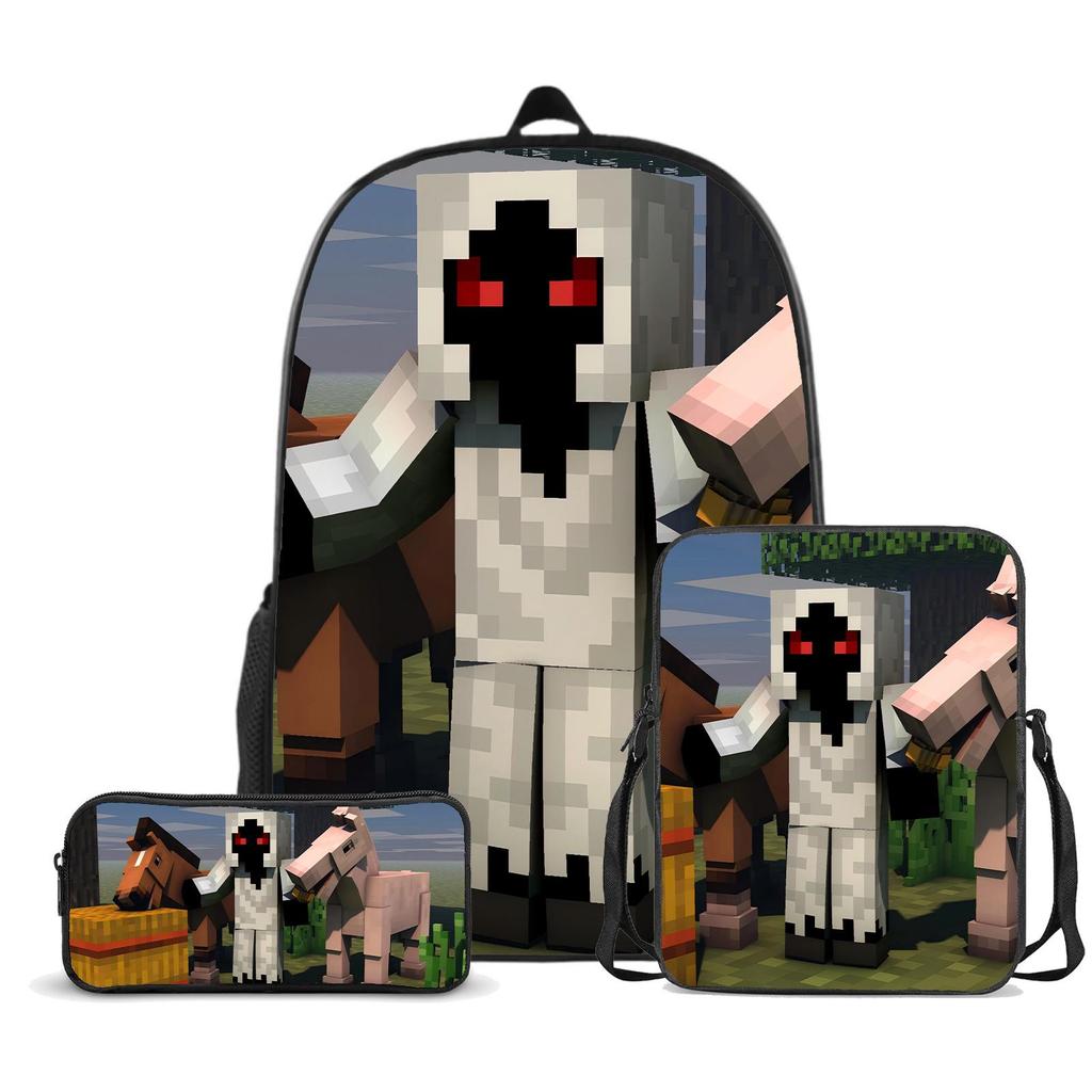 Popular Minecraft 3-Piece Set: Backpack, Messenger Bag, and Cartoon Pencil Case - Lightweight, Splash-Proof, Large Capacity