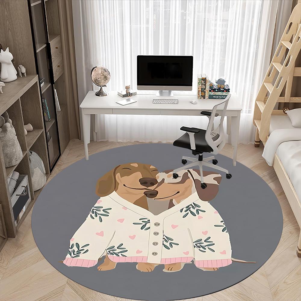 1pc Floral Hearts Dachshund Office Round Area Rug, Under Office Chairs Bedroom Living Room Home Decor, Room Deco, Available In Various Sizes L1121058
