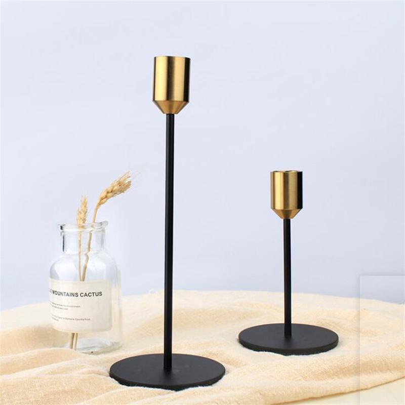 Dining Table Living Room Wedding Metal Decoration High Golden Candlesticks Black Candle Holder 2 Piece Set