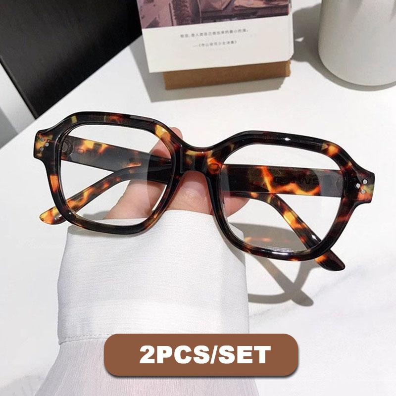 2PCS Vintage Leopard Black Frame Glasses Women Men Anti Blue Light Lens Eyeglasses Spectacles Makeup-free Eyewear Accessory
