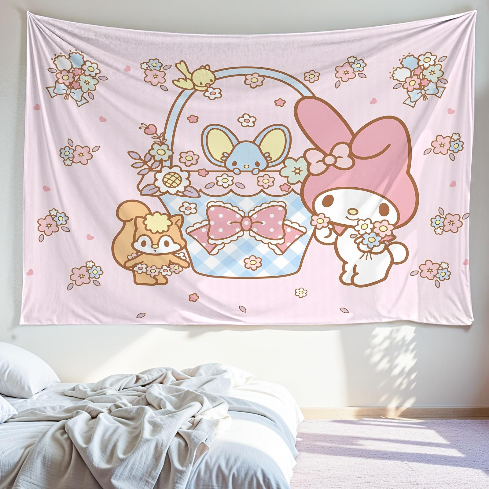 

Милый Цветной Дизайн Аниме-Персонажа Sanrio My Melody И Цветочный Гобелен Украшение Комнаты Домашний Декор Декор Спальни Настенный Тканевый 80x60in