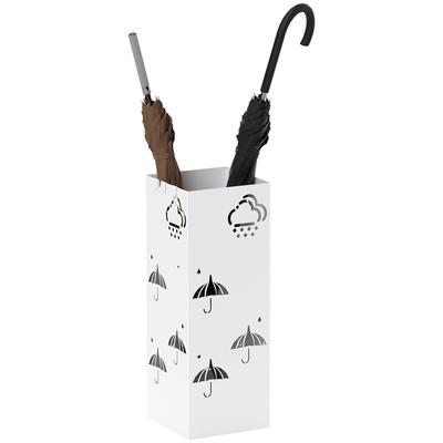 Steel Umbrella Stand with Drip Tray and Hooks for Folding Umbrellas, 15.5x15.5x41 Cm, White