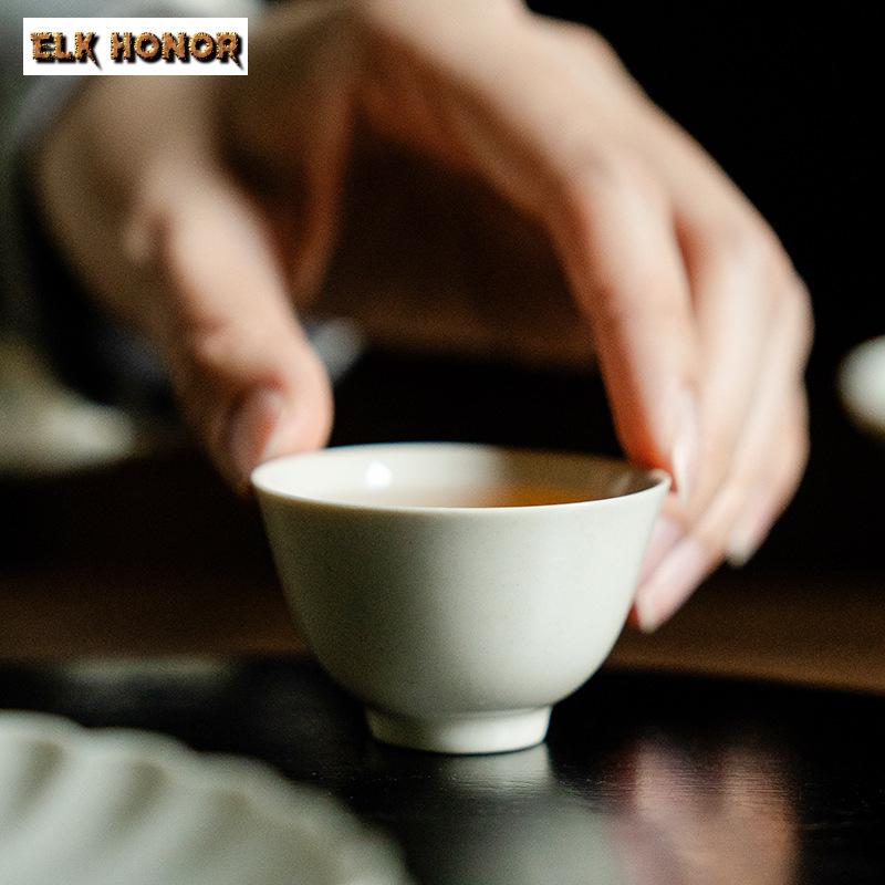 2 Stück/Set Retro Gras Holz Grau Keramik Teetassen Dehua Porzellan Verkostung Teetasse Klein Meistertasse Chazhan Kung Fu Teegeschirr 30ml