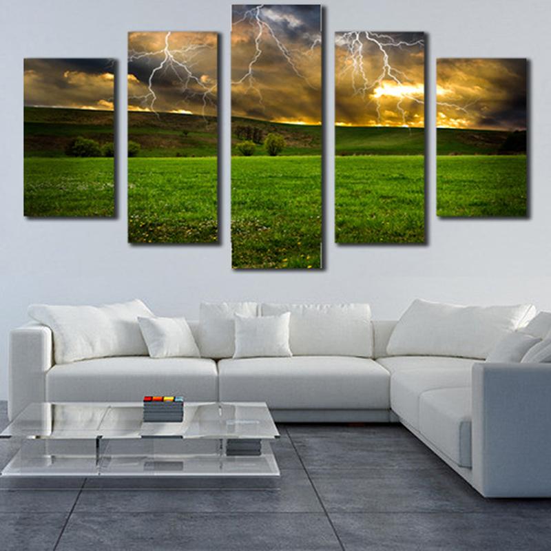 

Wall Art Canvas Painting The Sitting Room Adornment Grassland Thunder Lightning Print Canvas Mural Hang A Picture Office Decor 20X35 20X45 20X55CM