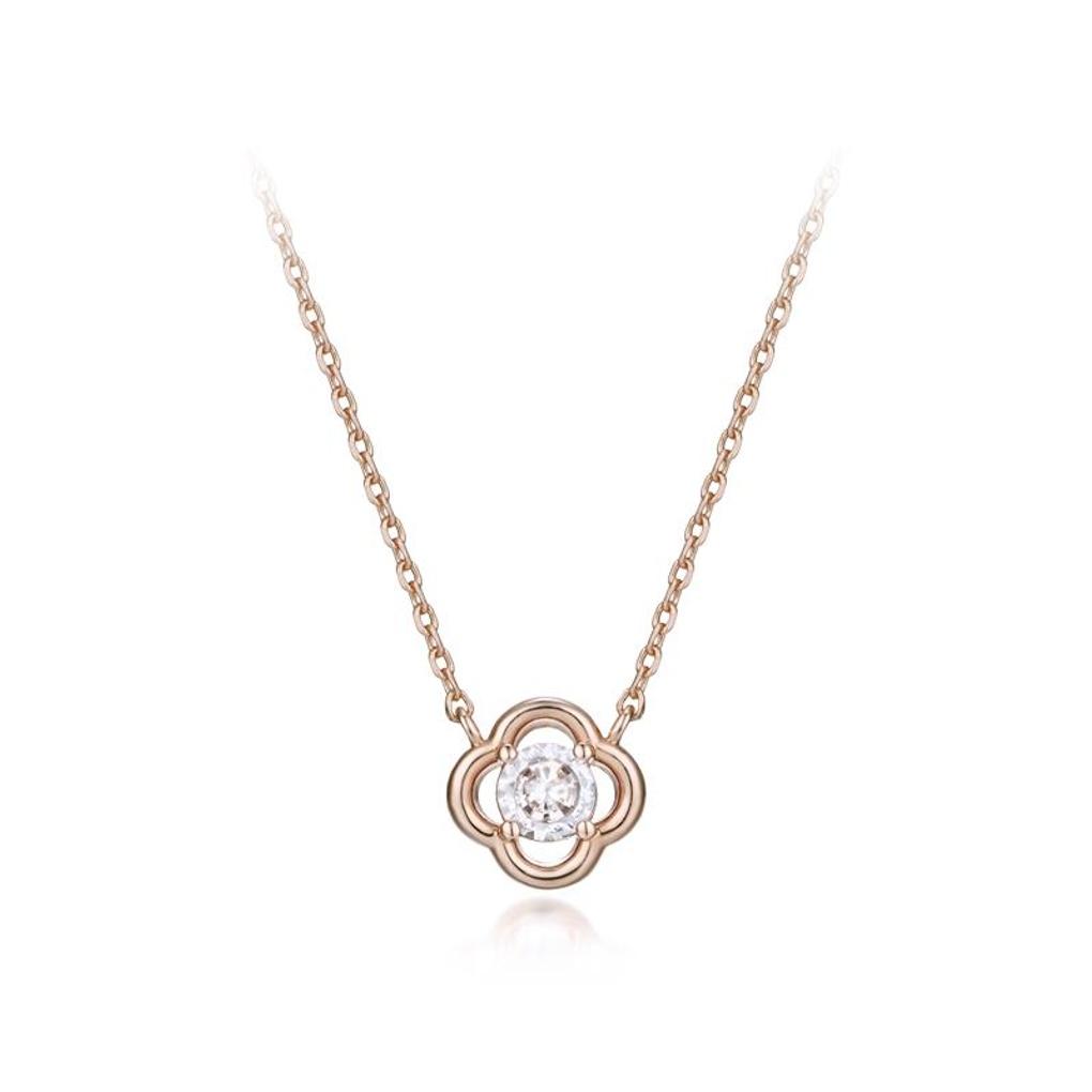 [LeShop] 14K Line Clover Necklace (Gold Plated)_LJ5316BRN