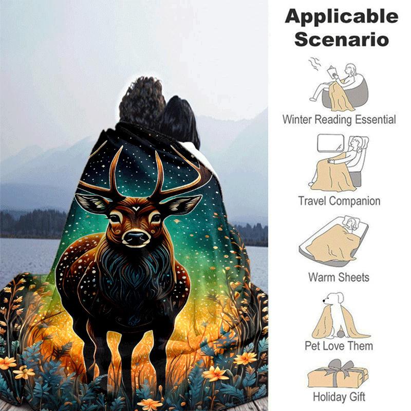 1 Stück Leichte Flanelldecke mit Hirschdruck, Bequeme und Warme Decke, für Camping Sofa Bett und Couch Büro, Geeignet als Geschenkdecke