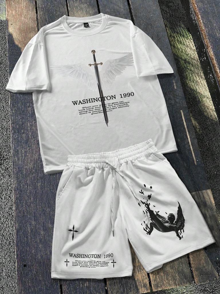 2026 Summer New Unisex Short-Sleeved Shorts Set with 3D Wings Pattern Print for Street Casual Fashion Comfortable and Soft