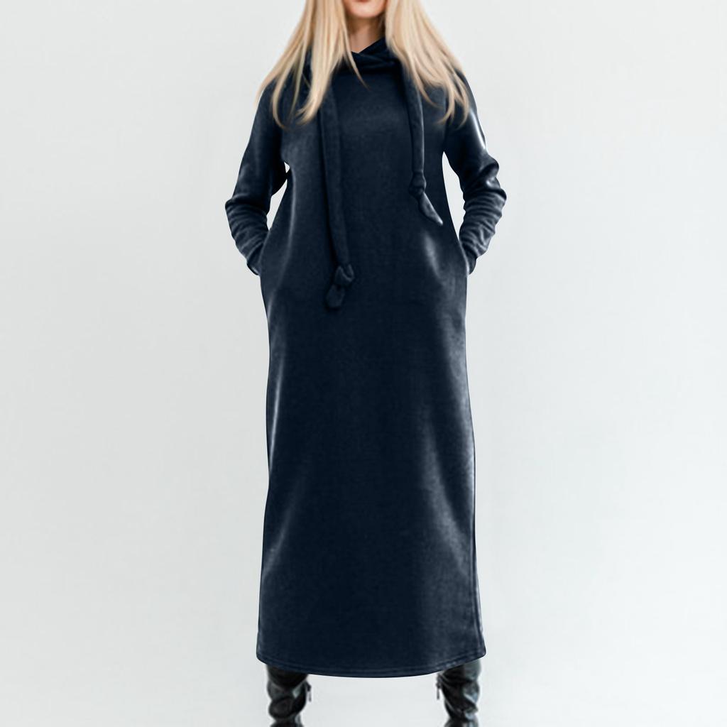 Women's Fashion Solid-color Long-sleeved Hooded And Fleece Long Sweatshirt