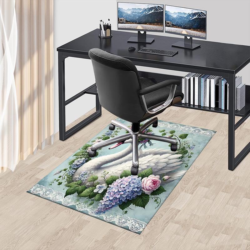 1PC Swan Flowers Anti-slip carpet, suitable for Office, bedroomand playrooms. It can also be used as a sofa footrest cover-R56