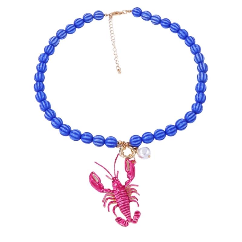 

Уникальная подвеска в виде лобстера, ожерелье из бусин, цинковый сплав, шейная цепочка, регулируемая длина цепочки для повседневной носки 1