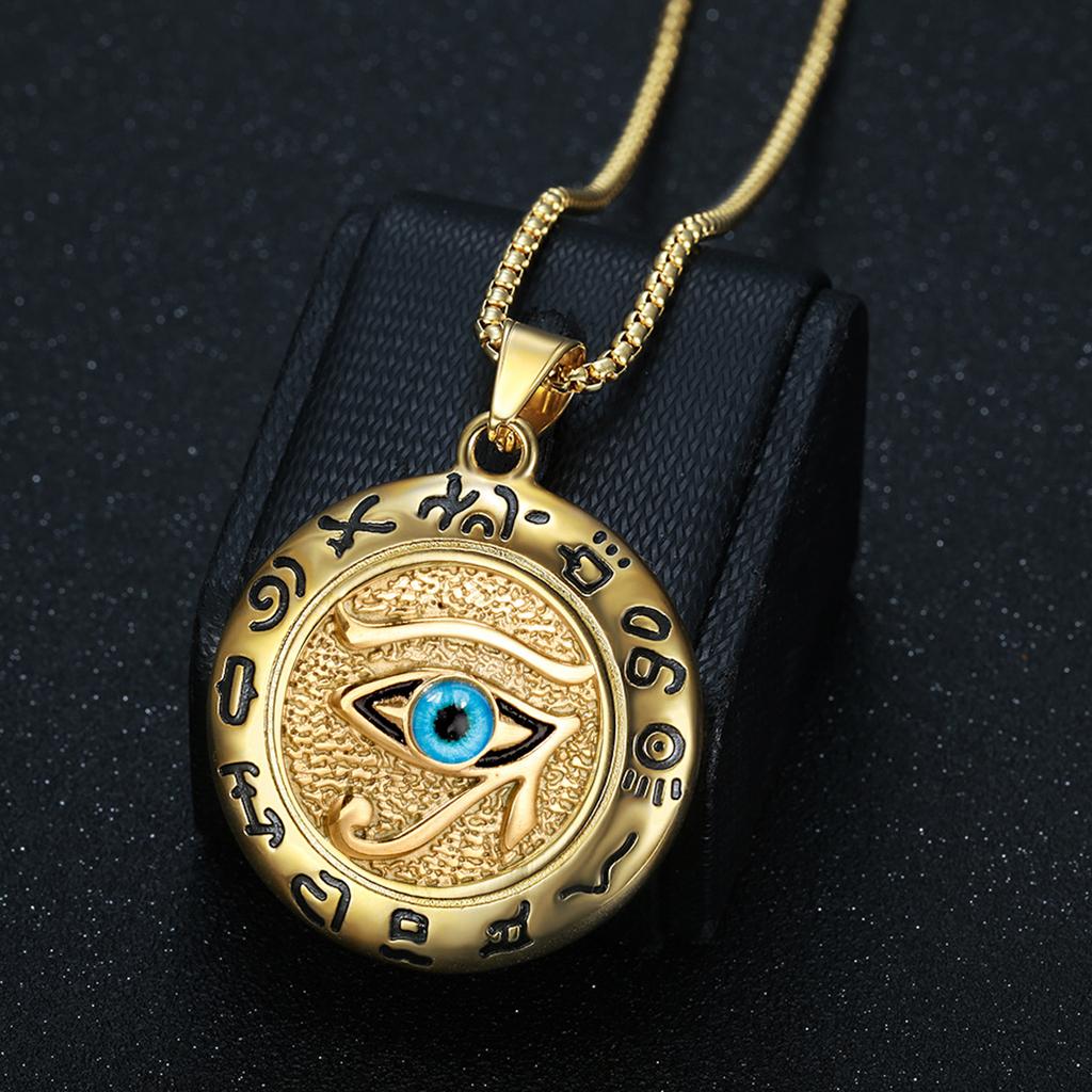 Ägyptisches Auge des Horus Anhänger Gold Silber Farbe Edelstahl Rundes Halskette für Männer Frauen Altes Ägypten Schmuck Geschenk 2025