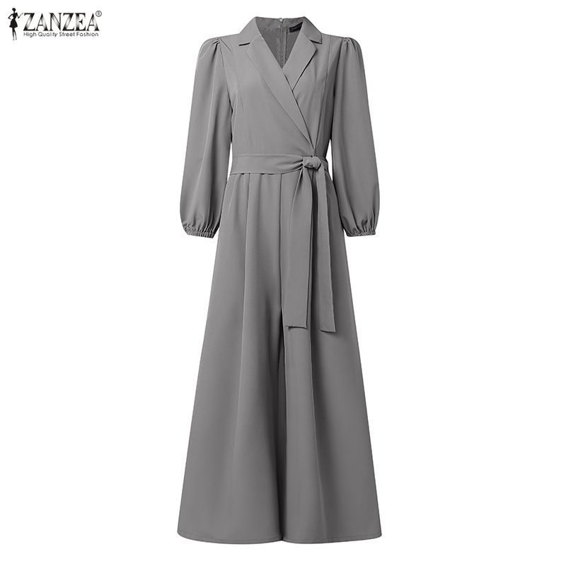 ZANZEA Salopetă casual pentru femei, cu decolteu în V, mânecă lungă, largă, cu picior lat